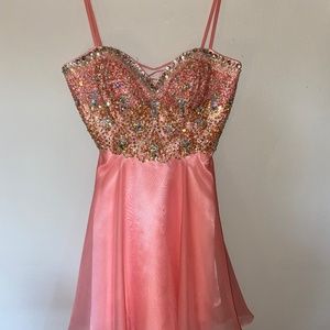 Dave & Jonny Coral Jeweled Dress